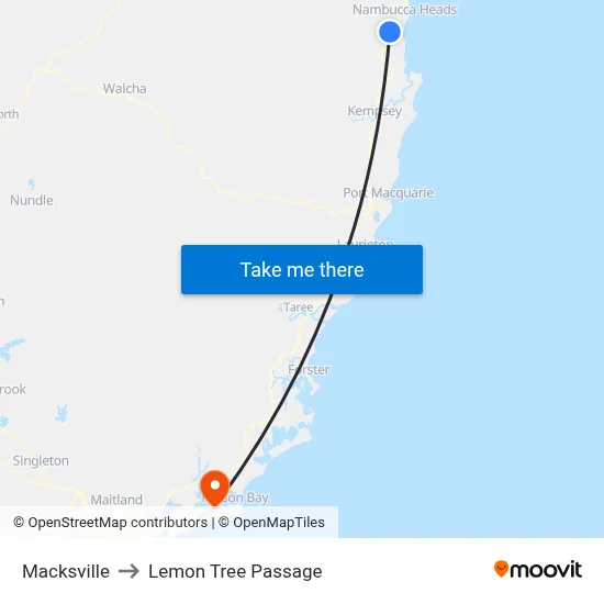 Macksville to Lemon Tree Passage map
