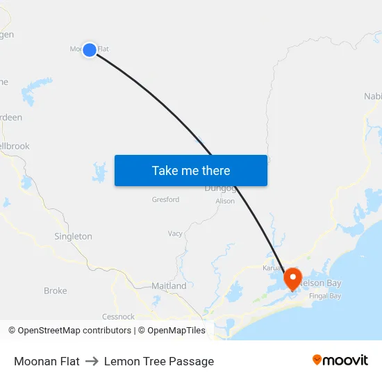Moonan Flat to Lemon Tree Passage map