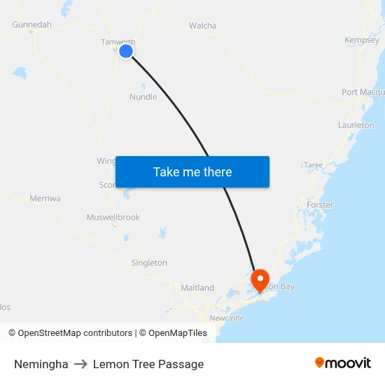 Nemingha to Lemon Tree Passage map