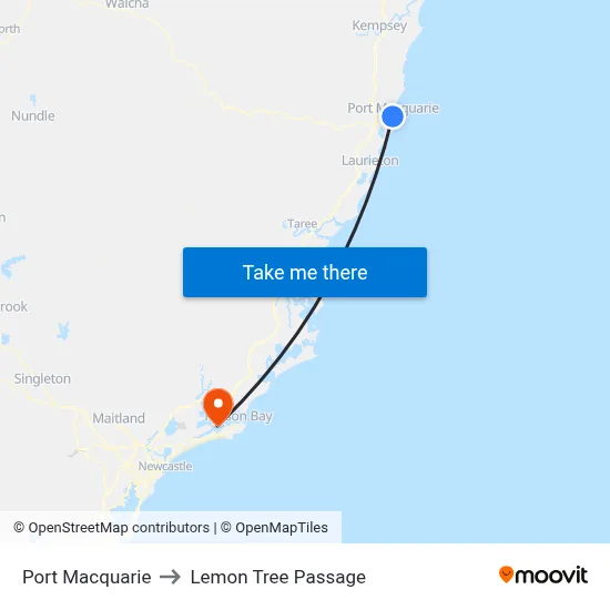 Port Macquarie to Lemon Tree Passage map