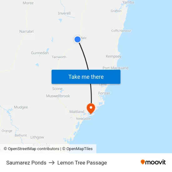 Saumarez Ponds to Lemon Tree Passage map