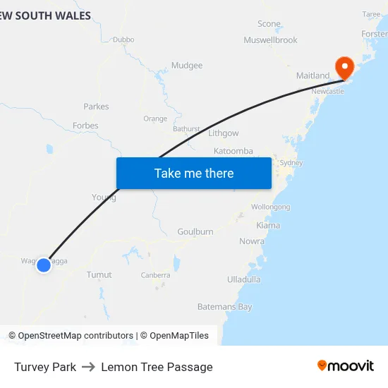 Turvey Park to Lemon Tree Passage map