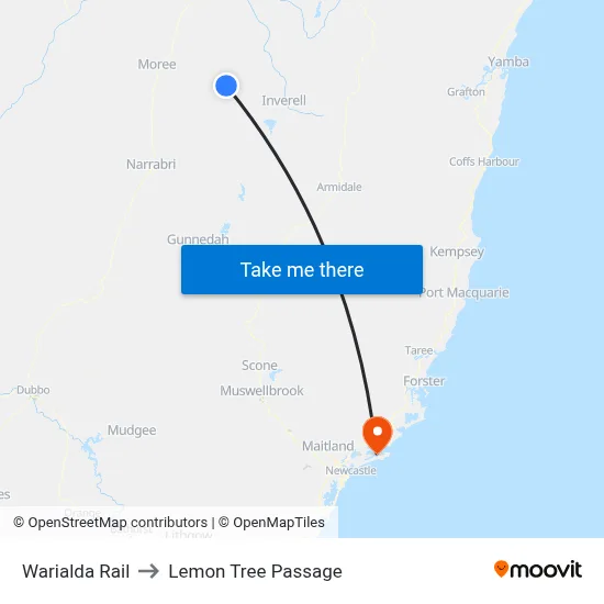 Warialda Rail to Lemon Tree Passage map
