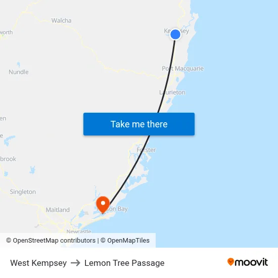 West Kempsey to Lemon Tree Passage map
