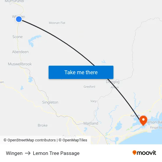 Wingen to Lemon Tree Passage map