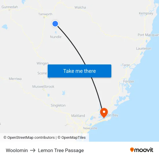 Woolomin to Lemon Tree Passage map