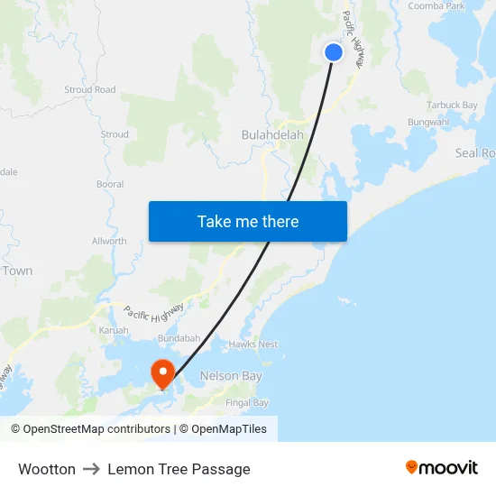 Wootton to Lemon Tree Passage map