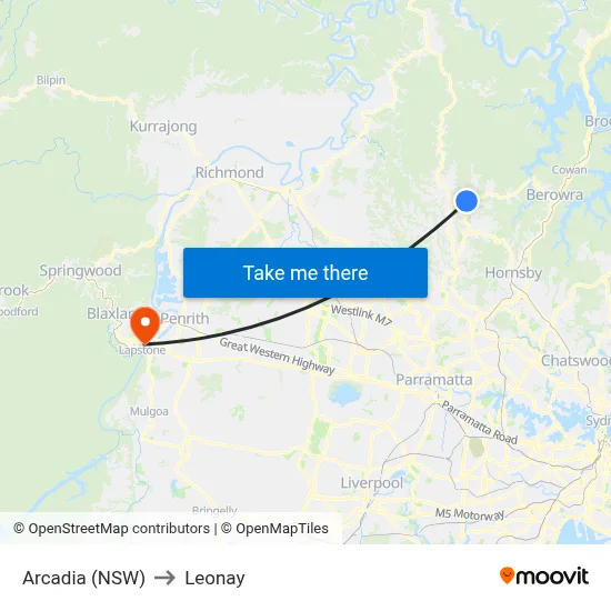 Arcadia (NSW) to Leonay map