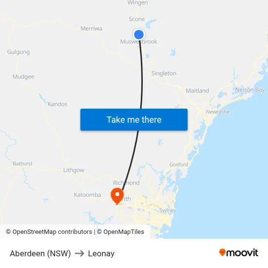 Aberdeen (NSW) to Leonay map