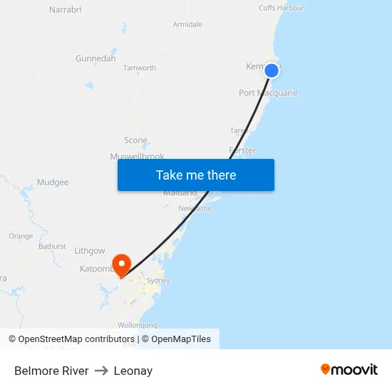 Belmore River to Leonay map