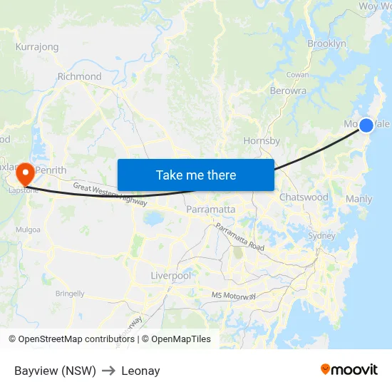 Bayview (NSW) to Leonay map