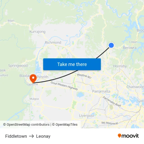 Fiddletown to Leonay map