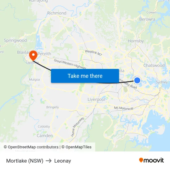 Mortlake (NSW) to Leonay map