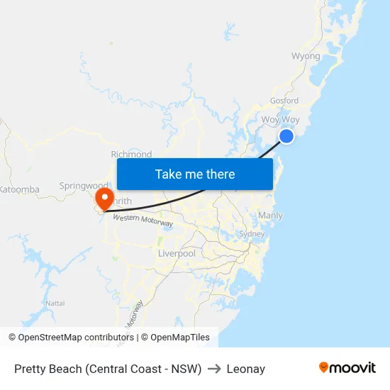 Pretty Beach (Central Coast - NSW) to Leonay map