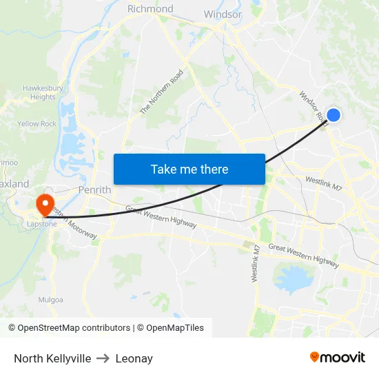 North Kellyville to Leonay map
