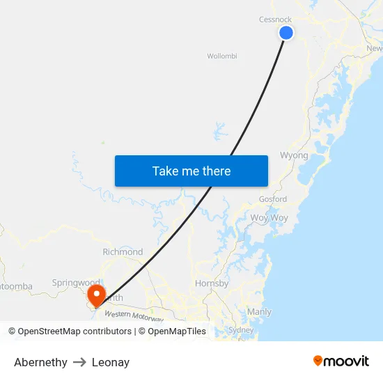 Abernethy to Leonay map
