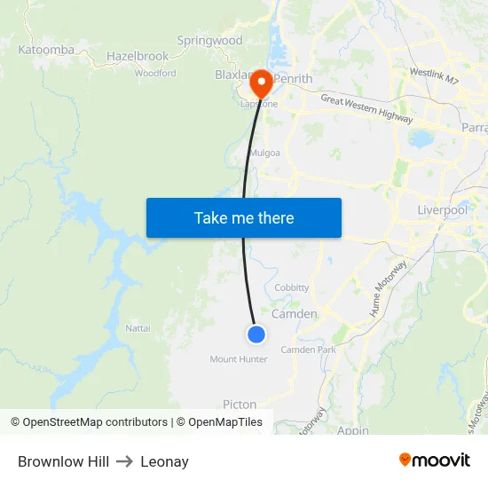 Brownlow Hill to Leonay map