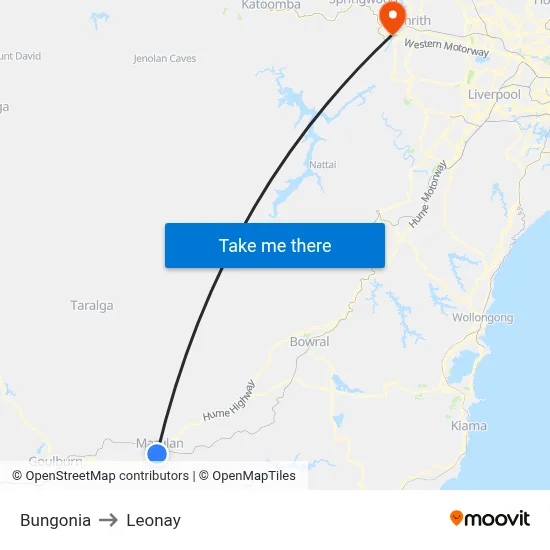 Bungonia to Leonay map