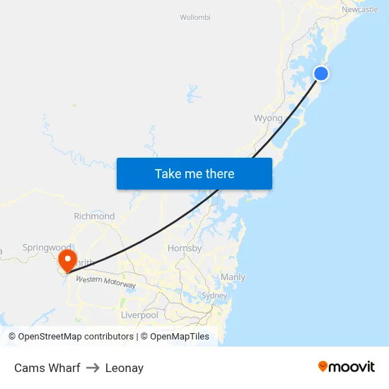Cams Wharf to Leonay map