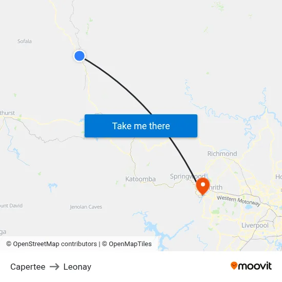 Capertee to Leonay map