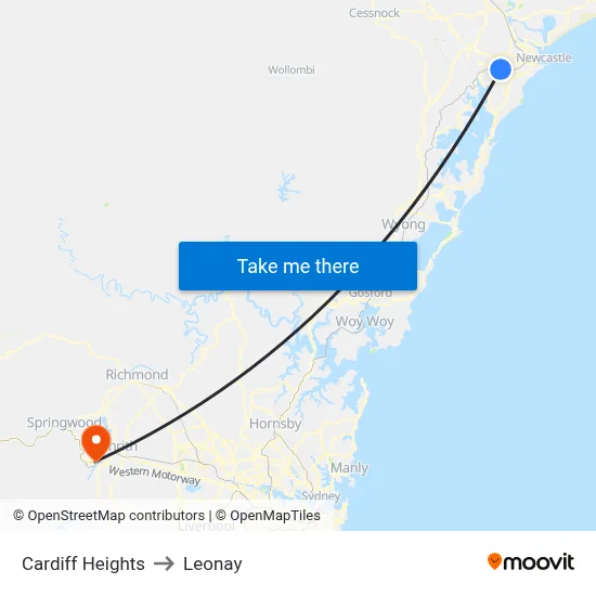 Cardiff Heights to Leonay map