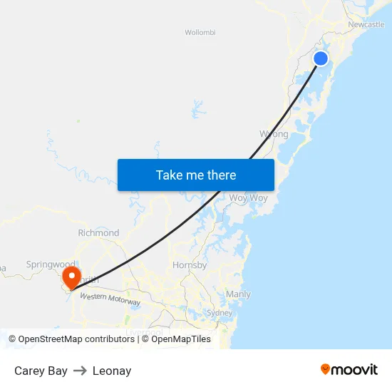 Carey Bay to Leonay map
