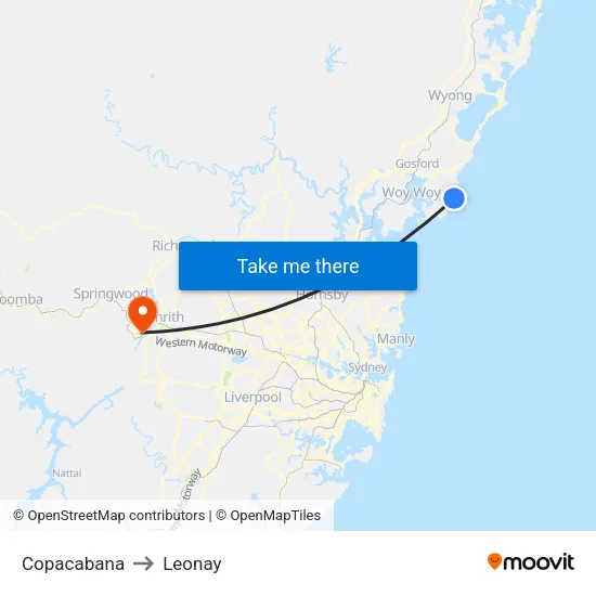Copacabana to Leonay map