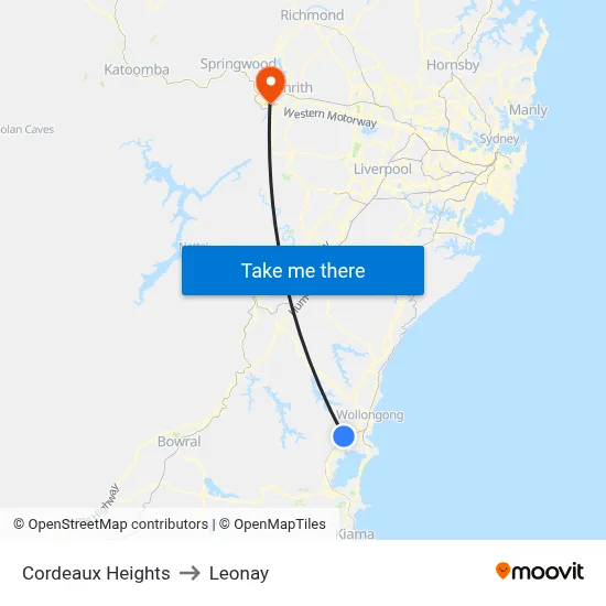 Cordeaux Heights to Leonay map