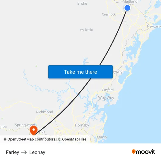 Farley to Leonay map