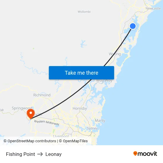 Fishing Point to Leonay map