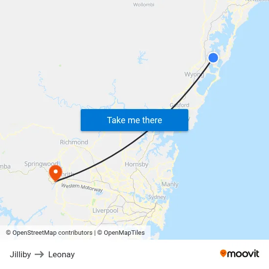 Jilliby to Leonay map