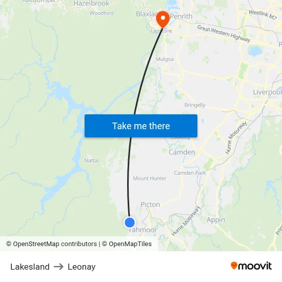 Lakesland to Leonay map