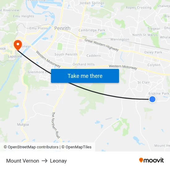 Mount Vernon to Leonay map