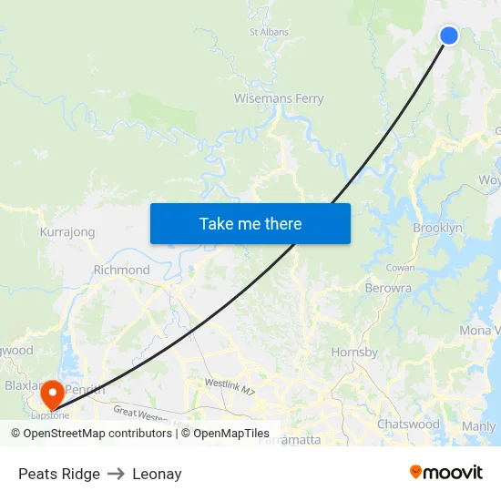 Peats Ridge to Leonay map