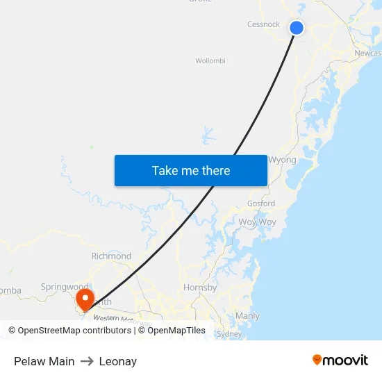 Pelaw Main to Leonay map