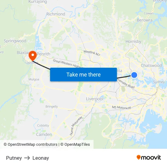 Putney to Leonay map