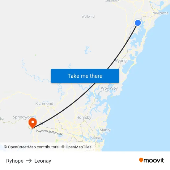 Ryhope to Leonay map