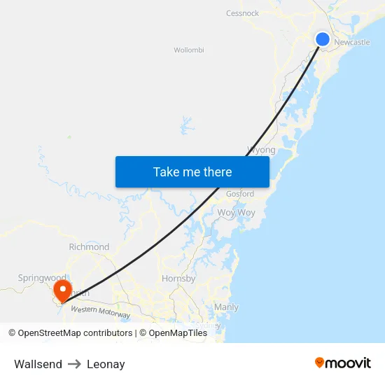 Wallsend to Leonay map