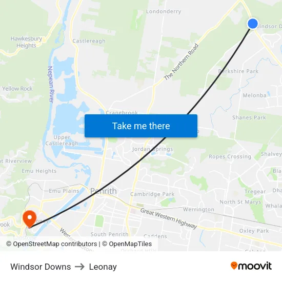 Windsor Downs to Leonay map