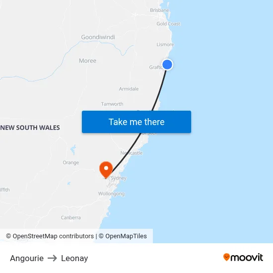 Angourie to Leonay map