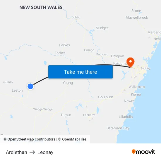 Ardlethan to Leonay map