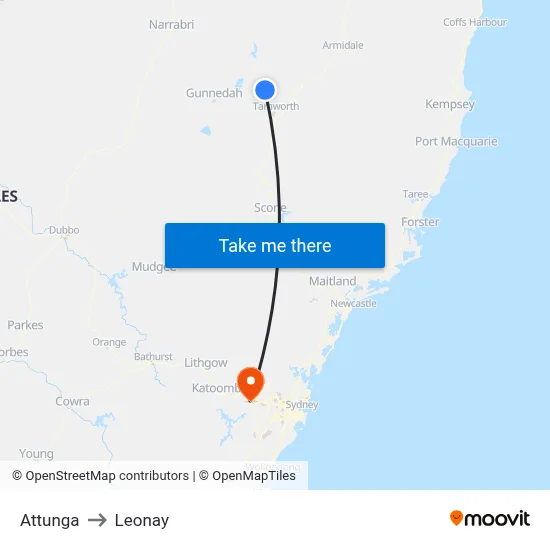 Attunga to Leonay map