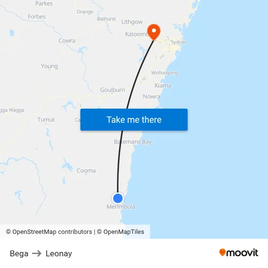 Bega to Leonay map