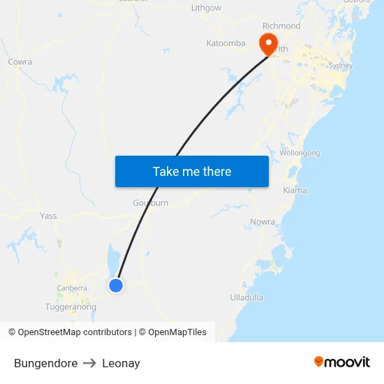 Bungendore to Leonay map