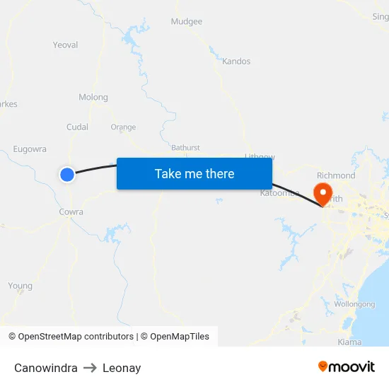 Canowindra to Leonay map