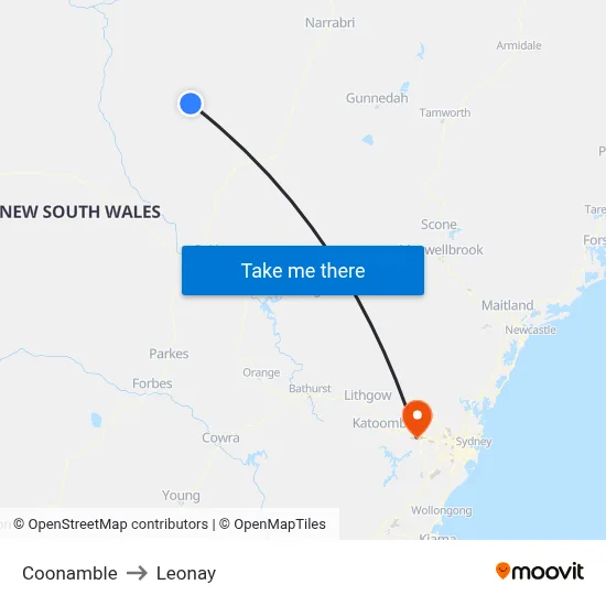 Coonamble to Leonay map