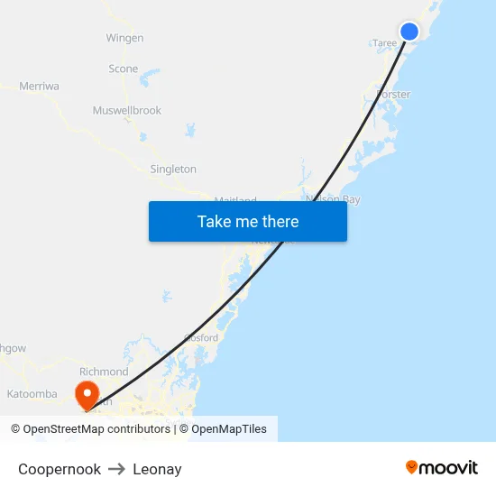 Coopernook to Leonay map
