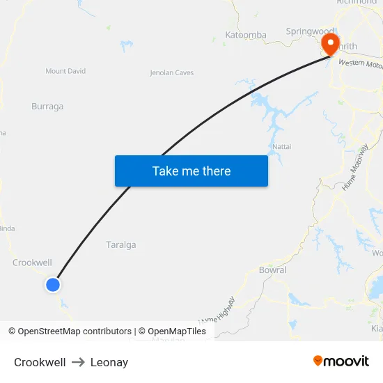 Crookwell to Leonay map