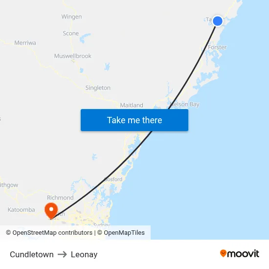 Cundletown to Leonay map