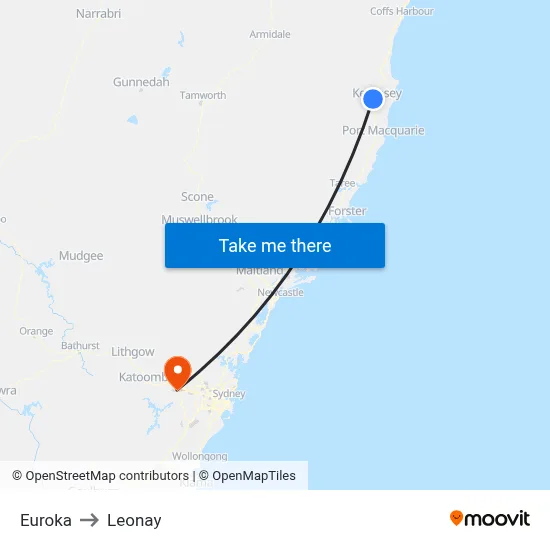 Euroka to Leonay map